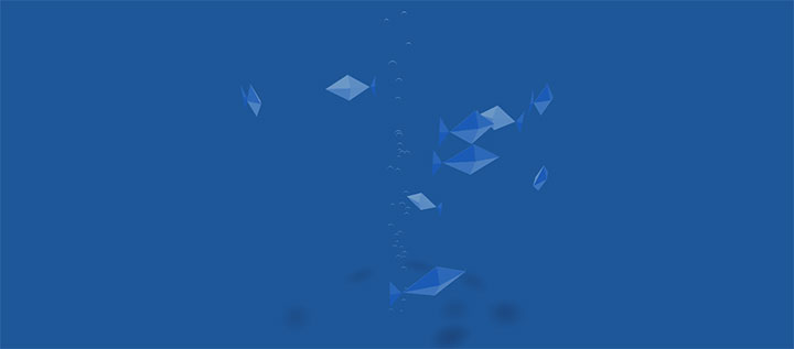 css3海底冒泡和3D多角鱼群动画特效