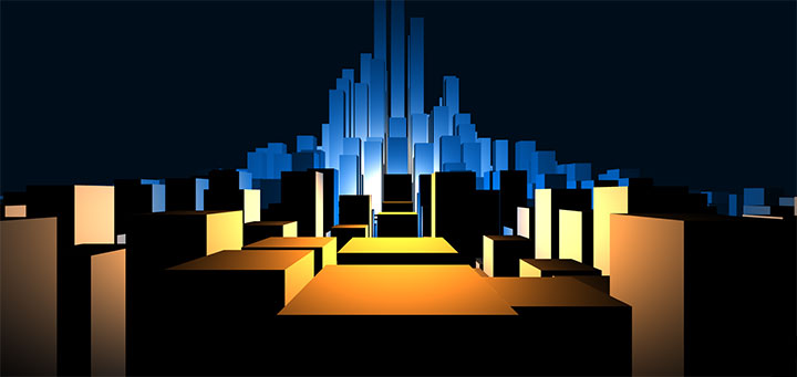 酷炫HTML5 Canvas 3D城市建筑模型动画特效