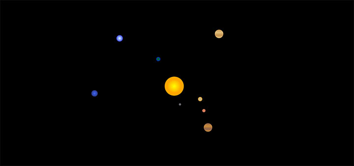 HTML5行星围绕太阳轨迹运动场景动画特效
