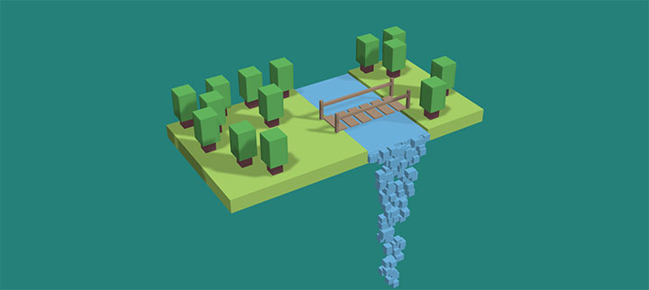 html5 canvas 3D积木模型森林瀑布动画特效